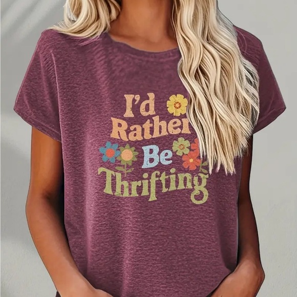 New! Women's Graphic Tee - I’d Rather Be Thrifting wine color Sz Large - Picture 1 of 5